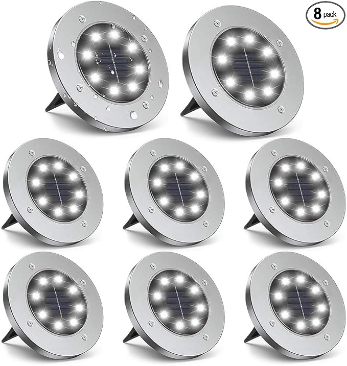 ZGWJ Solar Ground Lights,8 LED Disk Lights Upgraded Outdoor Garden Lights Landscape Lights for Lawn Pathway Yard Deck Patio Walkway White, 8 Pack