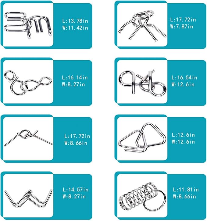 Ahyuan Metal Wire Puzzles Set of 32 with Pouch Large Thick IQ Test Mind Games Toys IQ Toys Brain Teaser Puzzles Metals Wire Puzzle Magic Trick Toy Metal IQ Puzzle Party Favors for Kids Adults (Silver)