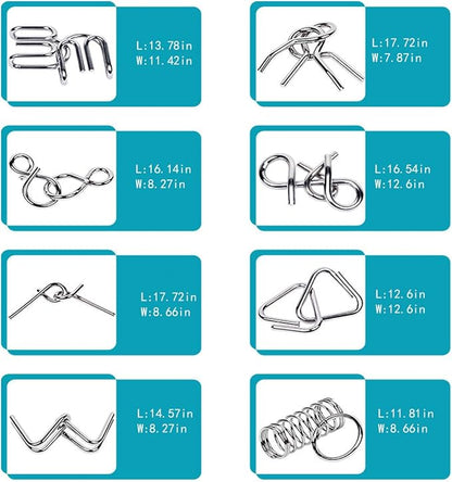 Ahyuan Metal Wire Puzzles Set of 32 with Pouch Large Thick IQ Test Mind Games Toys IQ Toys Brain Teaser Puzzles Metals Wire Puzzle Magic Trick Toy Metal IQ Puzzle Party Favors for Kids Adults (Silver)