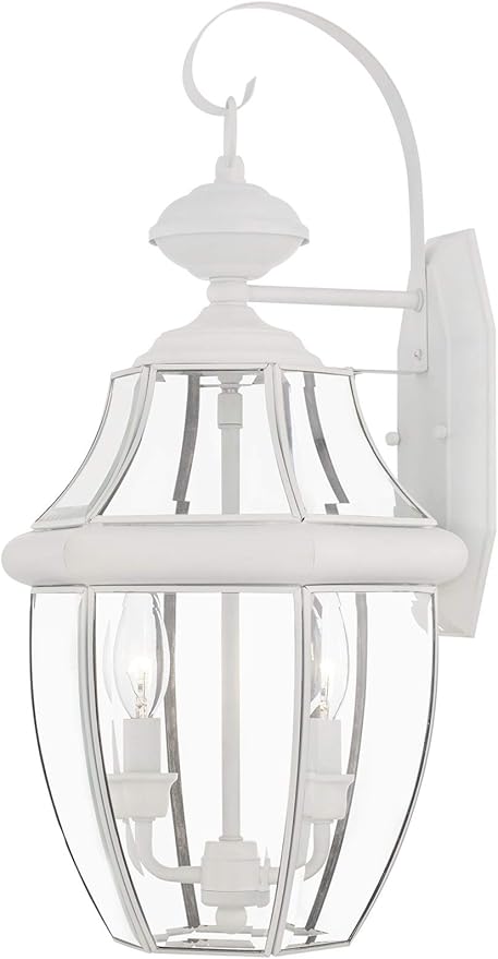 Livex Lighting 2251-91 Monterey 2 Light Outdoor Brushed Nickel Finish Solid Brass Wall Lantern with Clear Beveled Glass