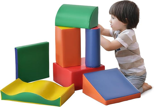 Soozier 7 Piece PU Leather Soft Play Climbing for Toddlers, Baby Colorful Soft Play Gym Toys Indoor, Modular Crawling & Climbing Play Set for 1-3 Years Multi-Color