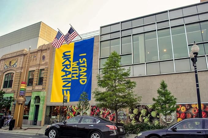 I Stand with Ukraine Flag Extra Large Flag 10x15FT Giant Ukrainian National Polyester Banner With 5 Grommets Fade Resistant Vivid Color For Patriotic Festival Events Party Decoration