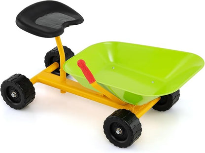 Costzon Kids Ride-on Sand Dumper, Children Outdoor Sandbox Toy w/Ergonomic Handle & 4 Wheels, Heavy Duty Steel Digging Metal Garden Play Tool for Boys Girls, Kids Wheelbarrow (Light Green)