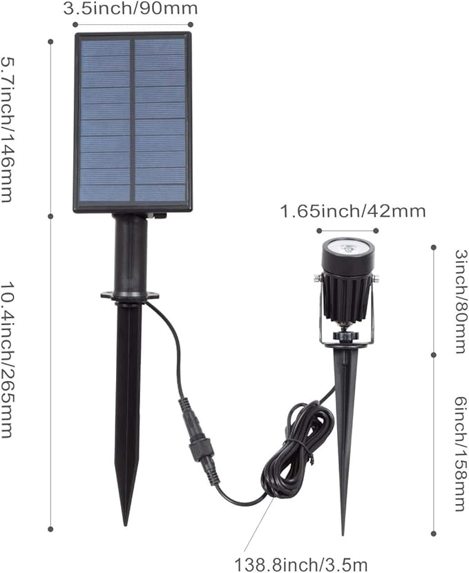 T-SUNUS Solar Spot Lights Blue - Outdoor Wall Lights with 9.8ft Cable, IP65 Waterproof, Separated Solar Panel for Yard, Driveway, Pathway, Pool, Tree, Patio Landscaping