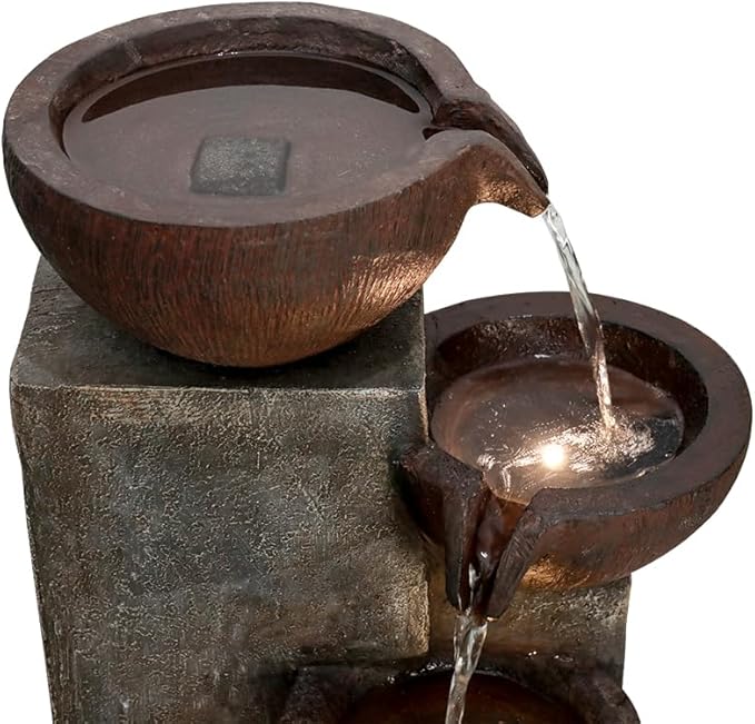 Naturefalls 39.7in.Modern Outdoor Fountain -5-Tier Resin Water Feature, Indoor Outdoor Garden Waterfall Fountain with Contemporary Design&LED Lights for Patio, Yard, Deck, House, Office, Home Decor