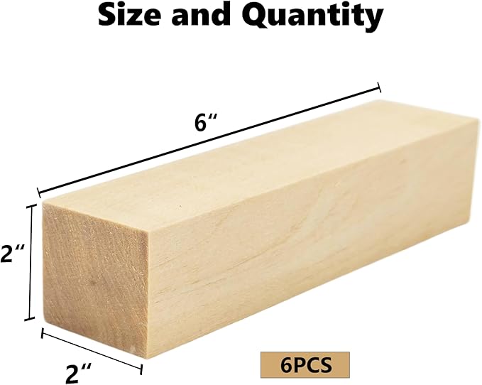6PCS Basswood Carving Blocks，Whittling Wood Carving Kit,Soft Basswood for Carving(6"x2"x2")