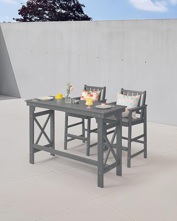 41" Outdoor Bar Table, HDPE Adirondack Outdoor Bar Table, All Weather Outside Bar Counter Height Tables Balcony Furniture, HDPE Patio Bar Tables for Bistro, Deck, Porch, Poolside, Smoke Gray