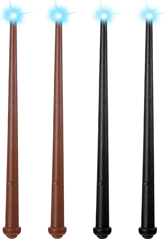 Sumind 4 Pieces Light up Wand Magic Light and Sound Wizard Wands, Illuminating Witch Wand, Costume Accessory for Halloween Cosplay Birthday Party Favors(Black, Dark Brown)