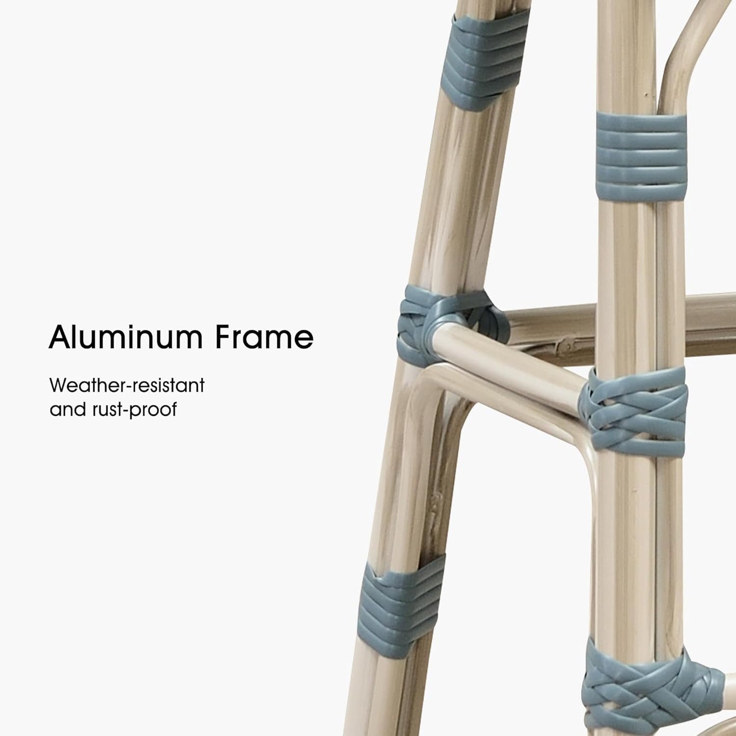 PURPLE LEAF French Bar Stool Set of 2 White Print Finish Patio Bar Stools with Back Rattan Chairs Wicker Bar Height Stool 30" with Footrest Kitchen Island Stools Outdoor Barstool Light Blue