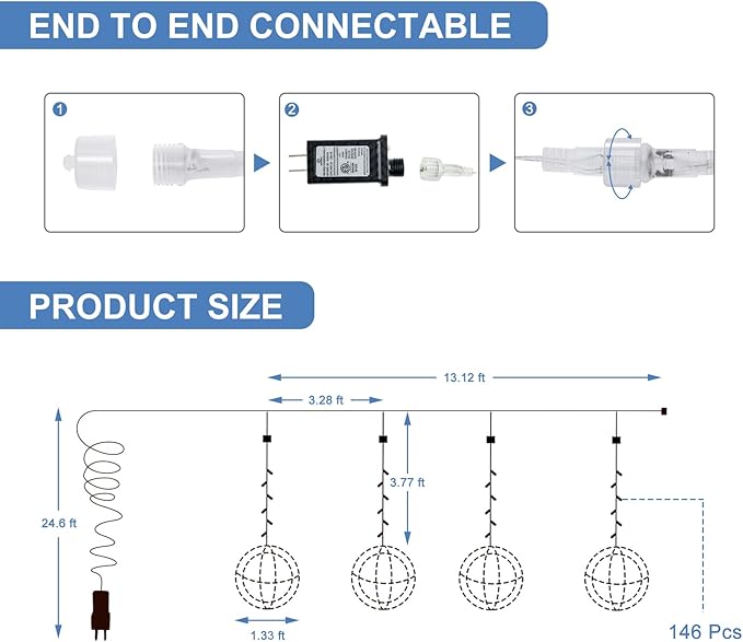 Christmas String Lights Outdoors,4 Pack 15.74" Sphere Lights,Ball Tree Garden Globe Lights for Home, Party, Christmas, Porch Patio,Wedding, Garden,Tree Decoration with Plug