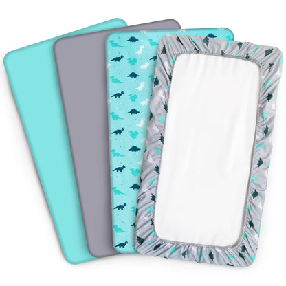 Graco Pack n Play Sheets - 4 Pack Mini Crib Sheets, Ultra Soft Mattress Compatible, Dinosaurs