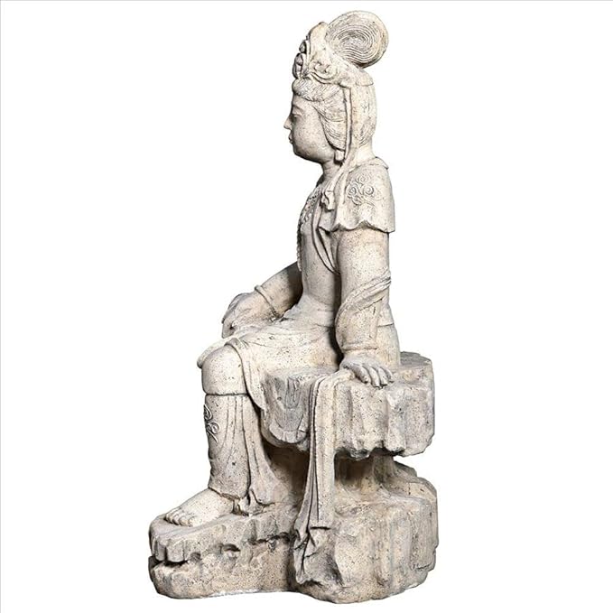 Design Toscano Resting Guan-Yin Patroness of Compassion Asian Decor Outdoor Garden Statue, 35 inch Tall, Fiberglass Cast Stone Resin, Limestone Finish
