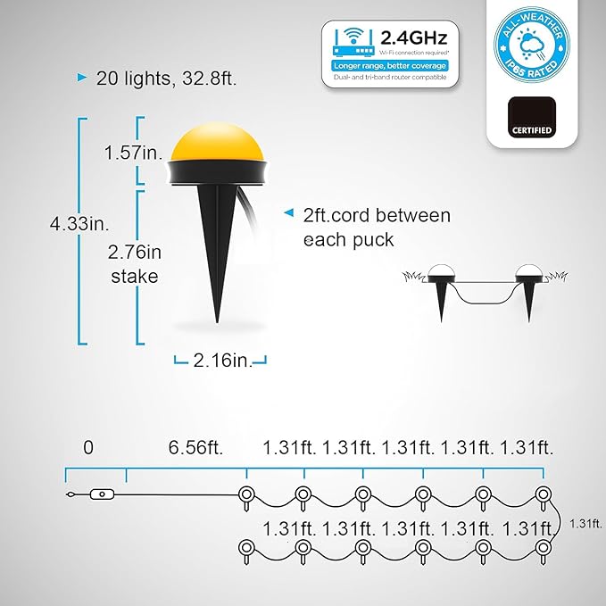 Outdoor Smart Ground Lights - 33FT 20Pack Pathway Light with Remote & App Control, Color Changing Walkway Lighting Compatible with Alexa Halloween Christmas Outdoor Decor for Patio, Garden, Yard