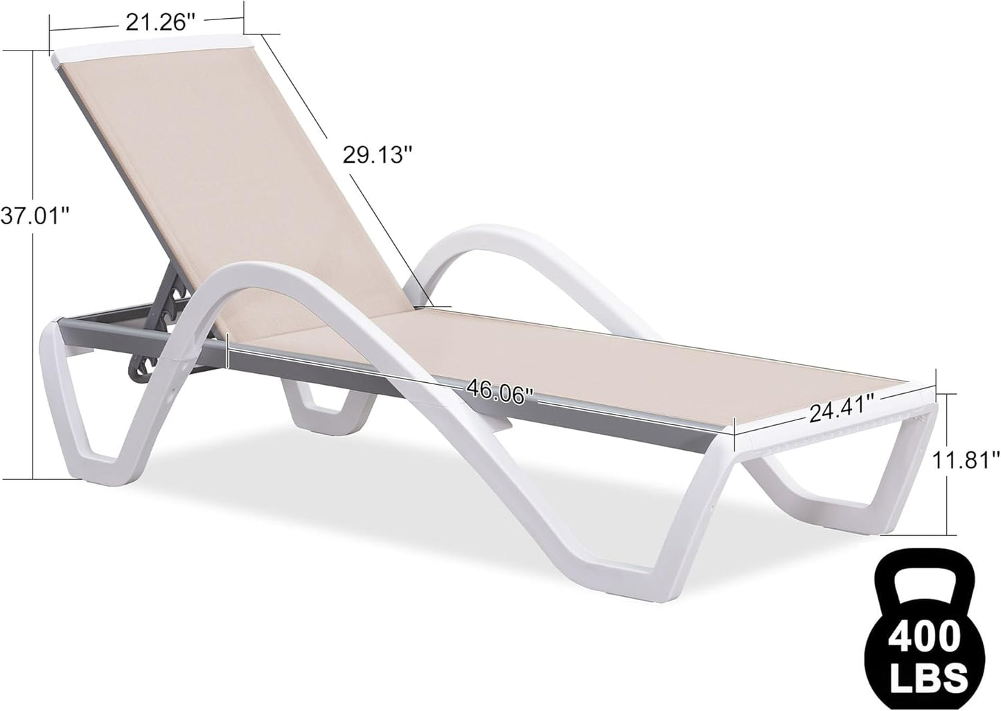 PURPLE LEAF Patio Chaise Lounge Chair with Armrests Outside Aluminum Plastic Stackable Tanning Chairs for Pool Sunbathing Beach Deck Outdoor Lounger, Beige