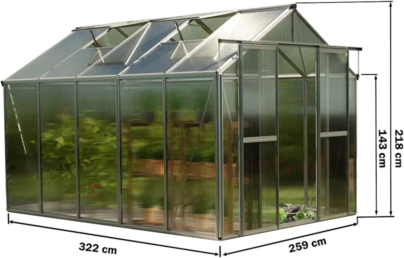 Greenhouse Saphir 5 Aluminum Frame 8.5 x 10.6 ft with Approx. 6 mm Polycarbonate Panels