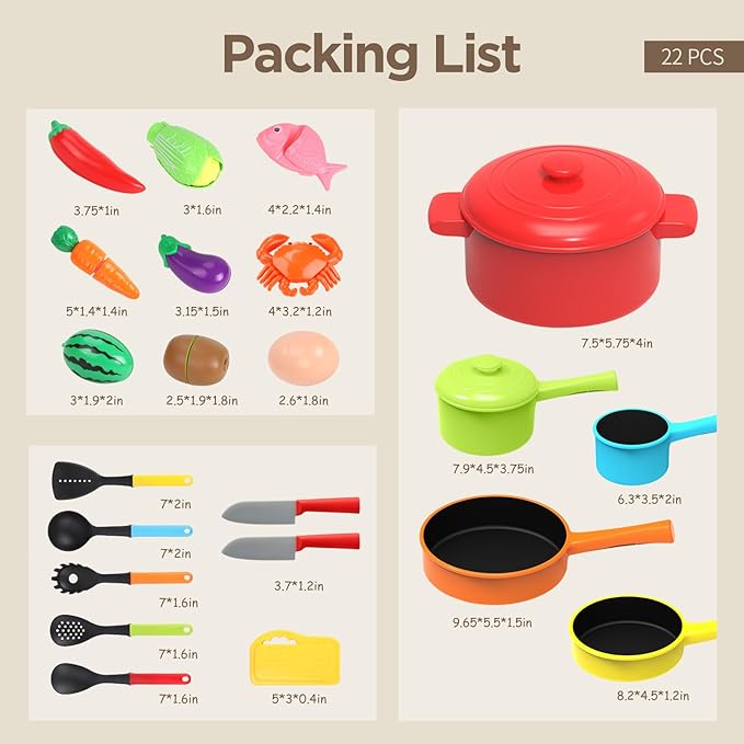 GILOBABY Play Kitchen Accessories, Play Food Sets for Kids Kitchen Playset with Pots and Pans Set, Cooking Utensils, Preschool Learning Education Toys for Toddlers, Birthday Gifts for Girls (Red)