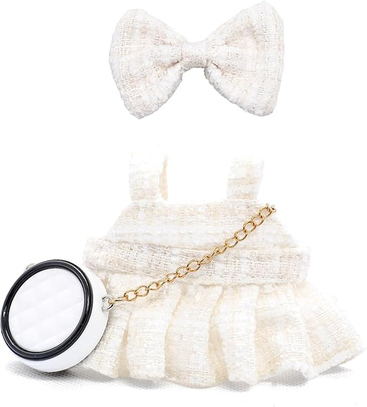 17cm Doll Clothes - Premium Handmade Clothes 3 Piece Set Bowknot & Bag & Dress Adjustable Doll Outfit - Luxury Chic Style Set High-End Fashion Accessories (No Doll) - White Bow Set