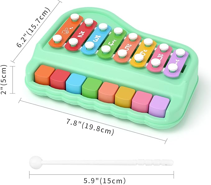 2 in 1 Baby Piano Xylophone for Toddlers 1-3 Years Old, 8 Multicolored Key Keyboard Baby Xylophone Piano, Preschool Educational Musical Learning Instruments Toy for Baby Kids Girls Boys