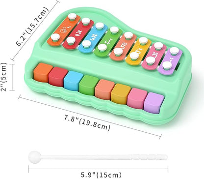2 in 1 Baby Piano Xylophone for Toddlers 1-3 Years Old, 8 Multicolored Key Keyboard Baby Xylophone Piano, Preschool Educational Musical Learning Instruments Toy for Baby Kids Girls Boys