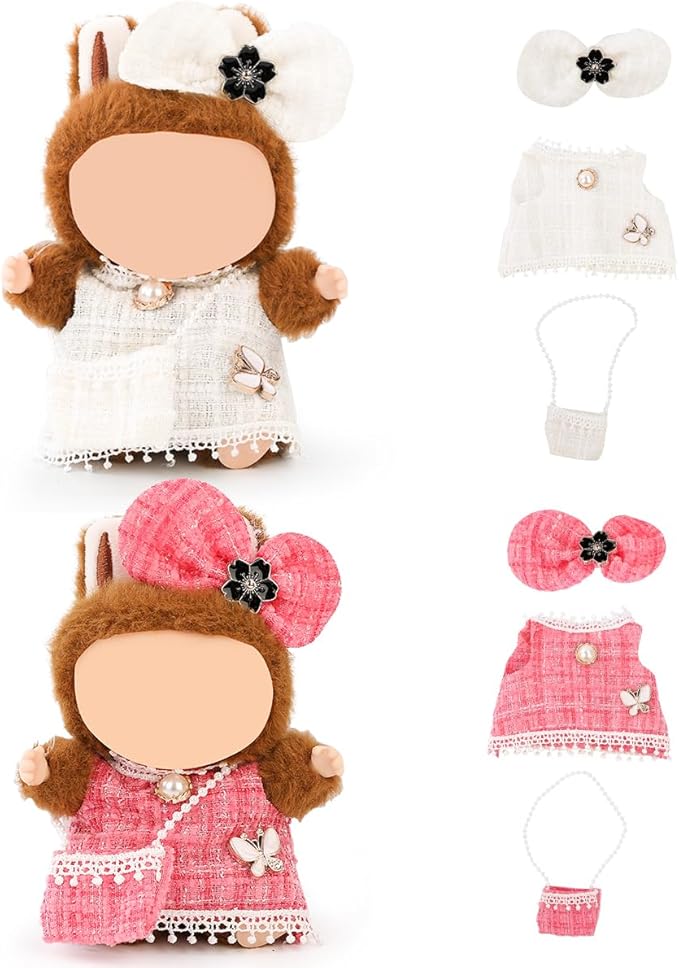 (2 Set) XMBYGY Doll Clothes for Labubu(for 17/15cm Standing/Sitting Doll)(NO Doll) - Accessories Clothes Dress up for Dolls Outfit Included Figures Clothing and Hat for Girl Woman (LB52+LB50)