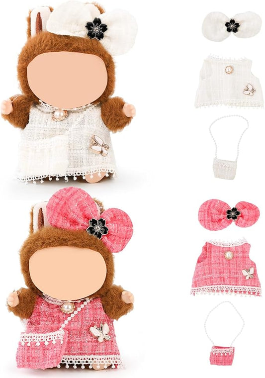 (2 Set) XMBYGY Doll Clothes for Labubu(for 17/15cm Standing/Sitting Doll)(NO Doll) - Accessories Clothes Dress up for Dolls Outfit Included Figures Clothing and Hat for Girl Woman (LB52+LB50)
