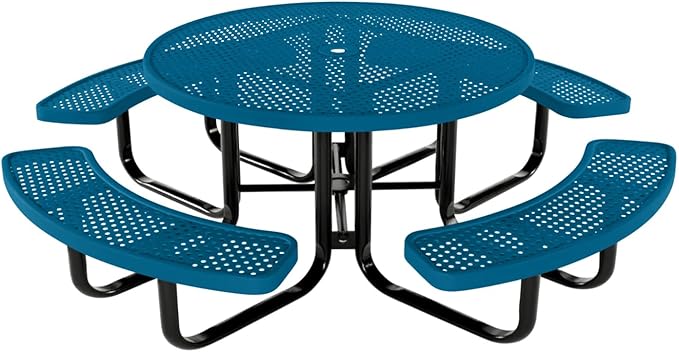 Coated Outdoor Furniture Heavy-Duty Portable Outdoor Kids Table with Umbrella Hole, Punched Steel Kids Picnic Table, Commercial-Grade, Made in America (46 In, Round, Childrens, Light Blue)