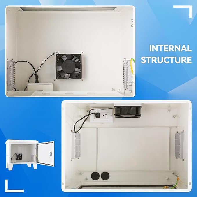 Pond Aerator Weatherproof Outdoor Cabinet,20.8”×16.9”×20.8” with Cooling Fan,pre-wired outlet