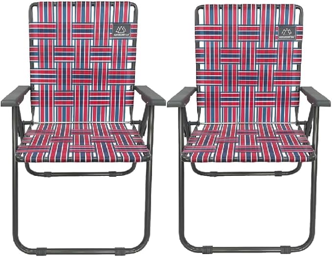 Retro Webbed Camping Chair - Lightweight, Foldable, Durable Steel Frame, 300lb Capacity, Vintage Red/Blue Stripes by Caddis Sports (2)