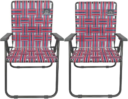 Retro Webbed Camping Chair - Lightweight, Foldable, Durable Steel Frame, 300lb Capacity, Vintage Red/Blue Stripes by Caddis Sports (2)