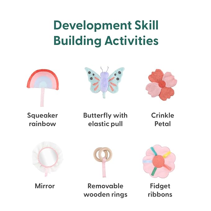 The Peanutshell Tummy Time Mat Girl and Bunny Baby Lovey- Baby Floor Play Mats - Newborn, Infant - Padded Activity Playmat for Babies, Tummy Time Pillow - Pink Floral Nursery Decor Rug