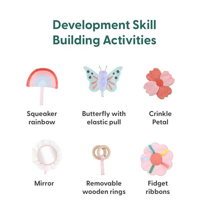 The Peanutshell Tummy Time Mat Girl and Bunny Baby Lovey- Baby Floor Play Mats - Newborn, Infant - Padded Activity Playmat for Babies, Tummy Time Pillow - Pink Floral Nursery Decor Rug