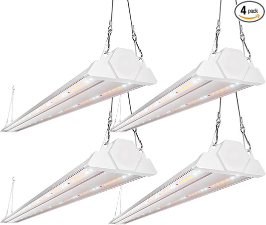 FREELICHT 4 Pack 4ft LED Grow Light, 60W (350W Equivalent), Sunlike Full Spectrum Integrated Plant Light for Hydroponic Indoor Plant Seedling Veg and Flower, Plug in with On/Off Switch