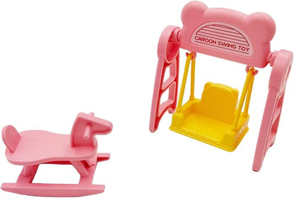 Mini Dollhouse Furniture Accessories Set, Swing&Rocking Horse Small House Furniture Toys Gift for Kids.
