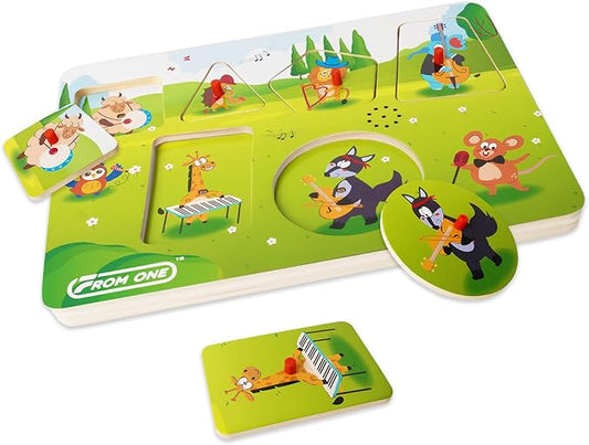 Wooden Sound Puzzle for Toddlers 1-5 Years– 6 Farm Animals & Songs Learning Toy, Educational Interactive Music Pegged Puzzles for Fine Motor Skills