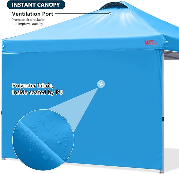 MASTERCANOPY Durable Pop-up Canopy Tent with 1 Sidewall (10'x10',Sky Blue)