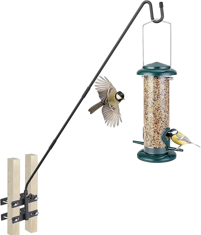 Deck Hook-Deck Railing Plant Hanger Outdoor,Bird Feeder Hanger for Deck Railing W/Non-slip Pads, Fence Shepherds Hooks Bracket for Hanging Hummingbird Feeder,Planter,Flower Baskets-360°Rotating Pole