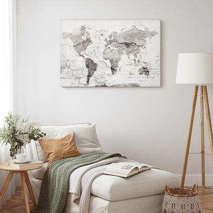 artgeist Canvas Wall Art Print World Map 35x24 in - 1pcs Home Decor Framed Stretched Picture Photo Painting Artwork Image Travel Stone Effect k-C-10014-b-a