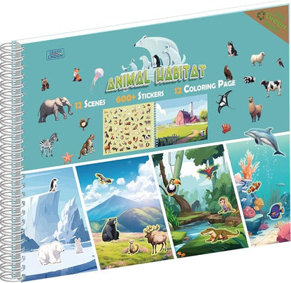 600+ Animal Habitat Stickers & 12 Habitat Scenes & 12 Coloring Pages Spiral Book for Kids Ages 12+ Innovative Car/Plane Activities | Develop Imagination & Creativity Design for Fun & Learning