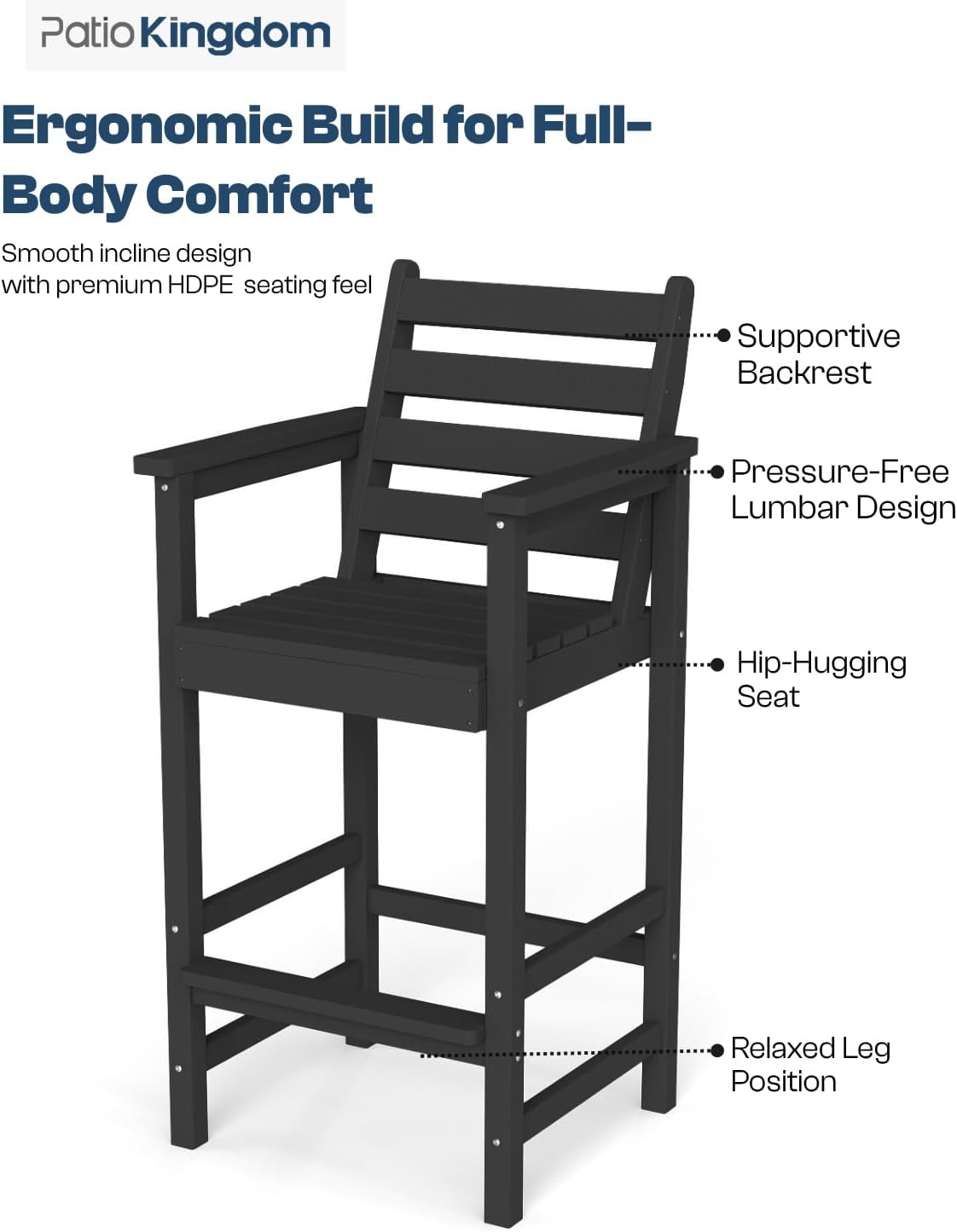 Outdoor Bar Set, 3-Piece HDPE Balcony Set with 2 Tall Adirondack Chairs and Bar Table, All-Weather Bar Height Stools for Patio, Backyard, Poolside (Black)