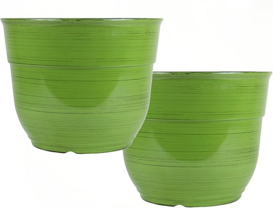 Garden Elements Indoor/Outdoor Glazed Brushed Happy Plastic Planter, Large, Dark Green, 15" (Pack of 2)