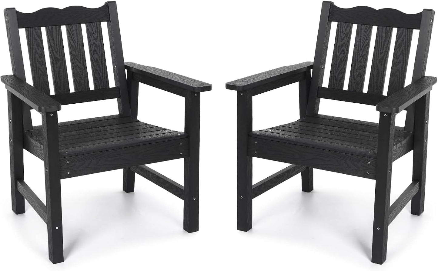 Stoog All-Weather Patio Chairs Set of 2, Outdoor Dining Chairs with Curved Backrest, 400 lbs Support Garden Chair, Black