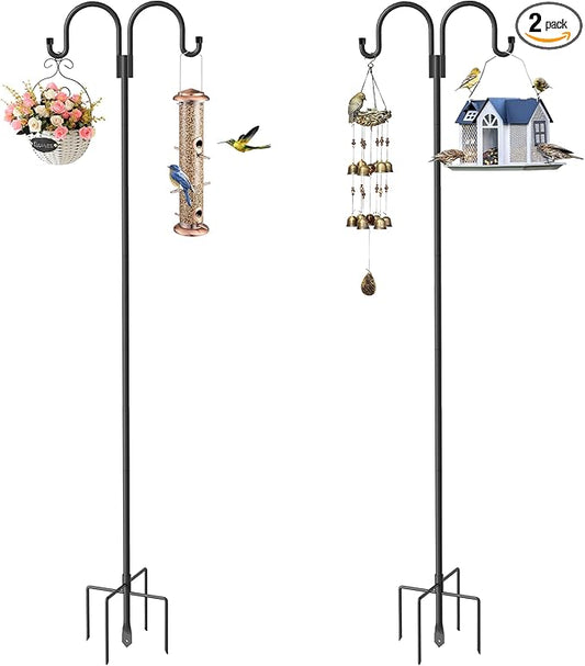 Shepherd Hooks for Outdoor, 2 Pack 95 Inch Bird Feeder Pole with 5 Prongs Base for Hanging Lantern, Hummingbird Feeder, Lightweight Plant, Shepherds Hook for Bird Feeders for Outside