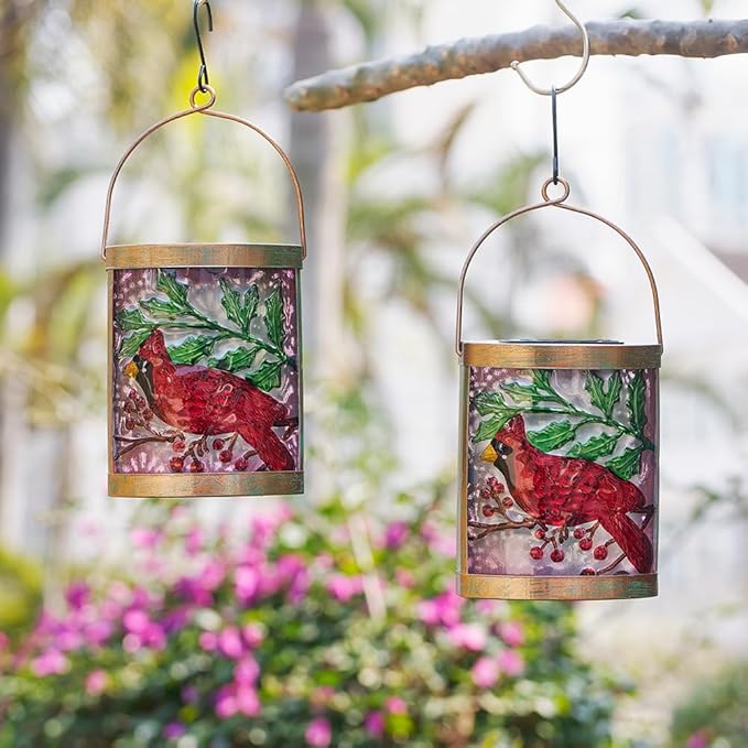 2 Pack Cardinal Solar Lanterns Outdoor Waterproof, Hanging Tabletop Solar Lantern for Garden Yard Patio