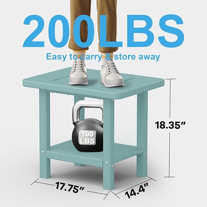 Outdoor Side Table - 2-Tier Storage All Weather Outdoor End Table for Patio - HDPE Morden Easy Maintenance Adirondack Side Table for Pool Porch Balcony Garden Lawn Backyard Outside Indoor