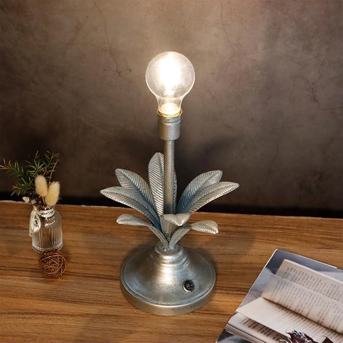 JHY DESIGN Battery Operated Lamp 13''H Vintage Decorative Cordless Lamp with LED Bulb Small Table Lamp for Bedroom Living Room Bedroom Kitchen Wedding Patio Home Decor (Antique Silver)