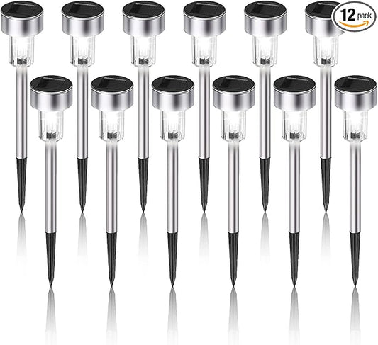 Solar Lights Outdoor Waterproof, Stainless Steel LED Landscape Lighting Outdoor Solar Lights for Outside Solar Garden Lights for Pathway, Walkway, Patio, Yard, Lawn - 12 Pack ( Cold White )