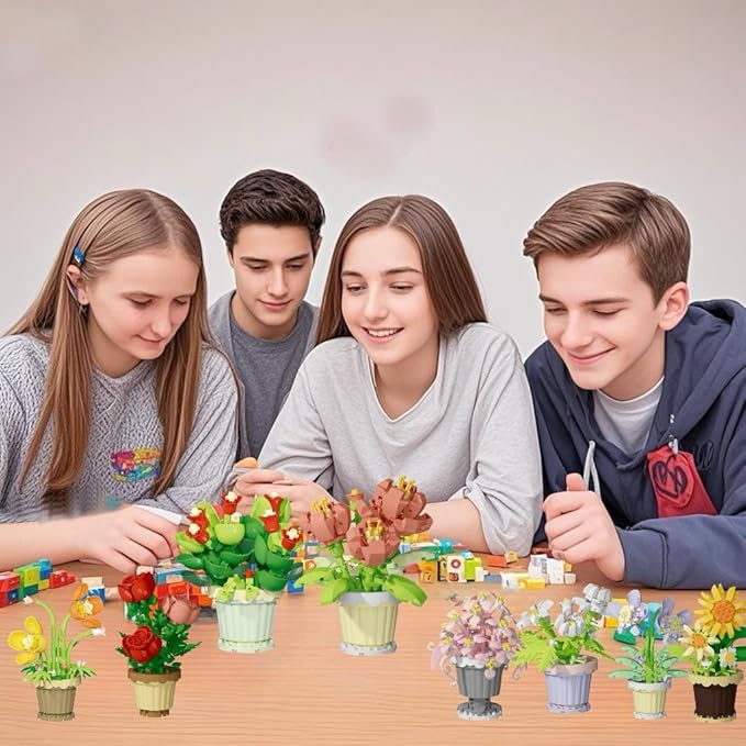 Mini Flower Building Blocks Set - Creative Botanical Bouquet Kit for Kids & Adults, Party Favors, Classroom Prizes, Birthday Gifts