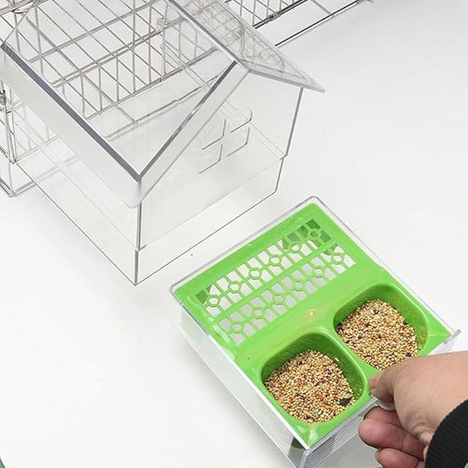2026 New Pull-Out External Parrot Feeder, Bird Bath for Cage, 7*6*5.5in Bird Feeder House, Transparent Parakeet Cage Accessories, Easy To Fill, Clean, Long-Lasting, for Finch and Hummingbird (White)