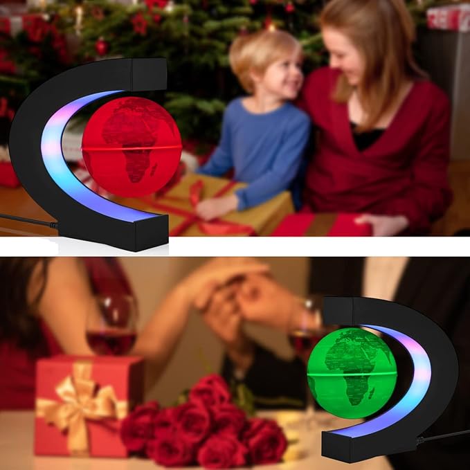 Levitating Globe with LED Lights, Multi-Color Changing Magnetic Levitation Globe Rotating Floating World Map Globe Lamp Office Home Desk Decoration Gadget for Friend Birthday Gifts