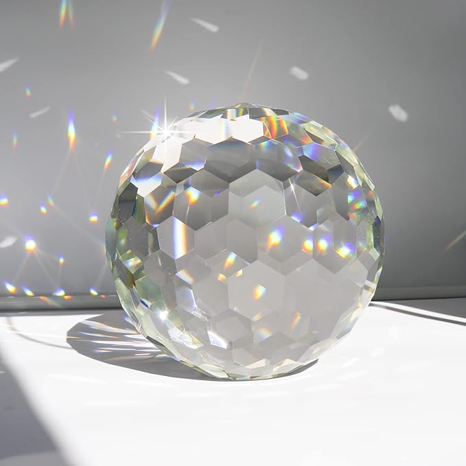 Clear Crystal Suncatcher Ball Prism Glass Sphere Faceted Gazing Ball Rainbow Maker Window Prisms Suncatcher for Window, Sun Catcher(150mm/5.91inch)
